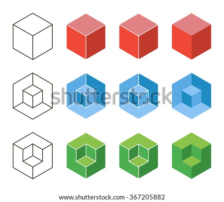 3d Cube isometric logo concept. Abstract square logo template. Corner geometric shape, symmetric symbol, square icon, box logo, box square shape. Company logo. Outline design. 