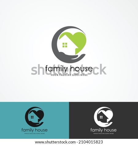 Sweet home logo - house with window and chimney on the roof and heart or love symbol. Family, real estate and realty vector icon.
