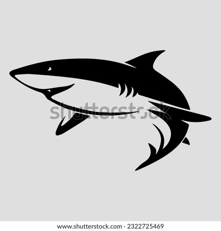 The black silhouette of a shark. Vector icon on a gray background