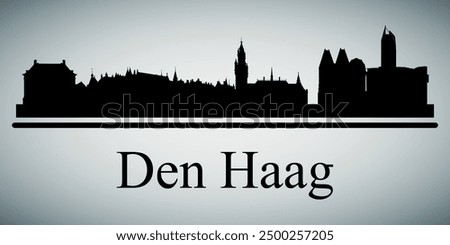 The city skyline. Den Haag. Silhouettes of buildings. Vector on a gray background