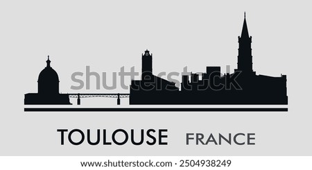 The city skyline. Toulouse. France. Silhouettes of buildings. Vector on a gray background