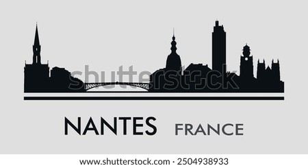 The city skyline. Nantes. France. Silhouettes of buildings. Vector on a gray background