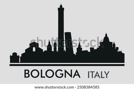 The city skyline. Bologna, Italy. Silhouettes of buildings. Vector on a gray background