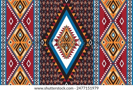 pattern in ethnic concept. There are geometric shapes in this ethnic pattern makes it looks Indian style This ethnic design is suitable for textile industry, fashion industry and also home decorating