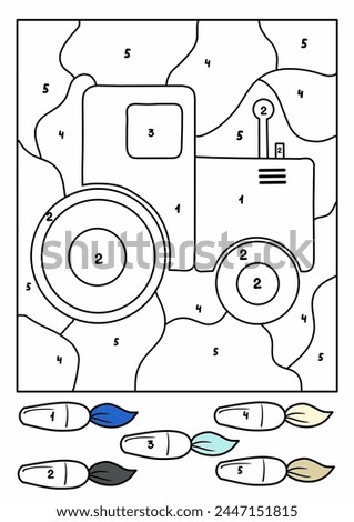 A series of children's coloring pages by numbers, 5 colors,car