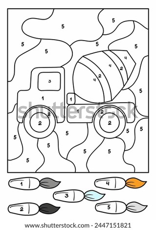 A series of children's coloring pages by numbers, 5 colors,car