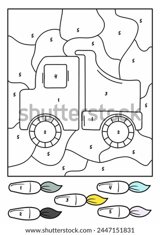 A series of children's coloring pages by numbers, 5 colors,car