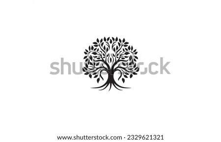 Root Leaf Family Tree of Life Oak Banyan Maple Stamp Seal Emblem Label black logo design vector on white background