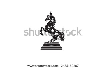 Black Chess Knight Horse Stallion Statue Sculpture silhouette logo design