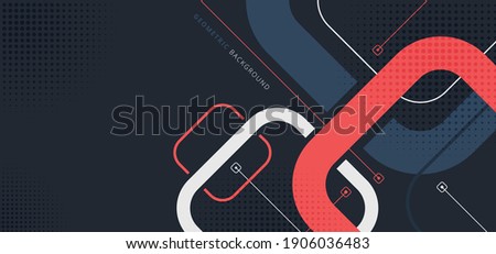 Banner web template design rounded squares geometric blue and red on black background with space for your text. Vector illustration