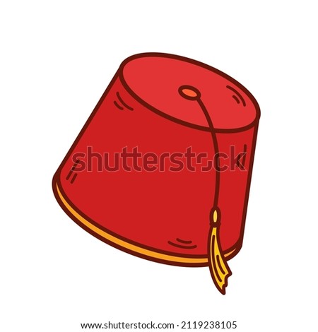Arabic fez hat, vector illustrtion of arabian red hat tarboosh with tassel, fez icon