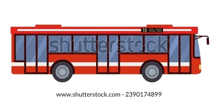 Vector bus icon, transport travel symbol in flat design, illustration of red city passenger bus, side view, isolated on white background