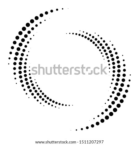 Dotted, dots, speckles abstract concentric circle. Spiral, swirl, twirl element.Circular and radial lines volute, helix.Segmented circle with rotation.Radiating arc lines.Cochlear, vortex illustration