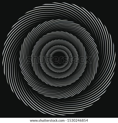 Abstract spiral, twist. Radial swirl, twirl curvy, wavy lines element. Circular, concentric loop pattern. Revolve, whirl design. Whirlwind, whirlpool illustration