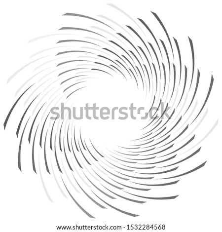 Abstract spiral, twist. Radial swirl, twirl curvy, wavy lines element. Circular, concentric loop pattern. Revolve, whirl design. Whirlwind, whirlpool illustration