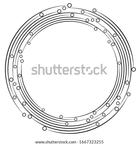 Plexus, wire-frame radial circles with nodes. Geometric spiral for technology, block chain, circuit-like themes.Cycle rings design. Swirl, twirl, vortex concentric lines.Molecule, circuit illustration