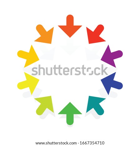 Radial, concentric arrows pointing to center, inside. Merge, resize, supress concepts pointer illustration. Diminish, confluence cursor design