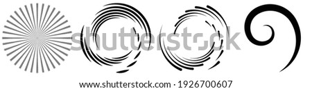 Spiral, swirl, twirl element set. Rotating circular and concentric shapes vector Illustration. Volute, helix and curlicue designs