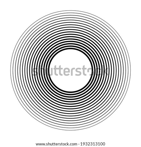 Concentric circles, rings. Geometric radiating and radial circles, lines element