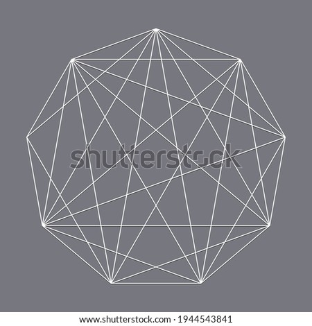 Geometric nine angles, nonagon polygon with diagonal angles drawn. Geometry vector design shape, element