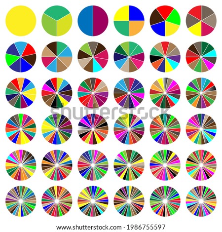 Segmented circle pie graph, pie chart infographics, presentation template design element from 1 to 36 segments