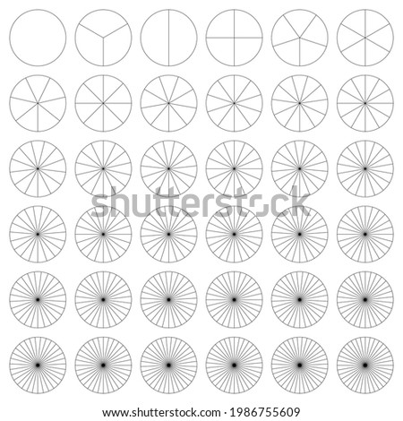 Segmented circle pie graph, pie chart infographics, presentation template design element from 1 to 36 segments
