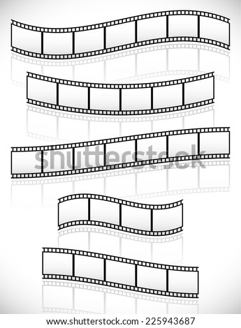 Filmstrips vectors for photographic concepts. 5 different versions. Their reflections follow their curves  (made with gradient meshes in opacity masks)