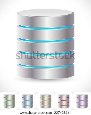 Abstract HDD cylinders with lively colors. Technology, file or web storage. Hosting, server, mainframe or super computer, Archive, backup concepts / icons.