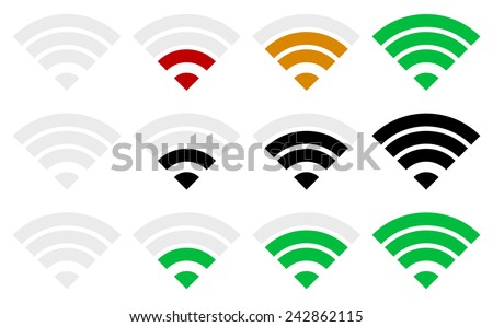 Signal strength indicator template. (Wi-fi, wireless connection, antenna signal strength.)