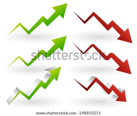 Rising and falling arrows. Increase, decrease. Price / investment concept