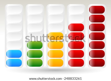 Level or progress meters, indicators. Steps, completion, temperature or capacity. Rounded, brighter version.