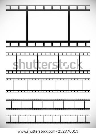 Filmstrips isolated on white. Repeatable. 5 lengths included. Photography, 35 mm film.