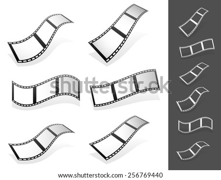 Set of 3d Filmstrips with gray fillings with different distortions. Silhouette versions included.