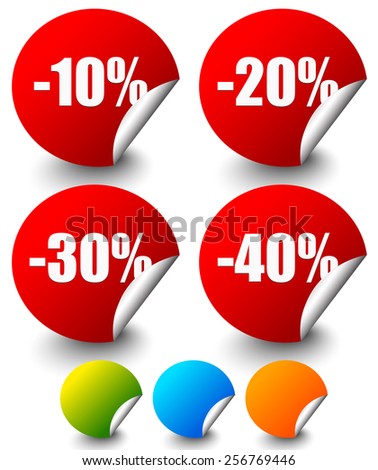 Discount Stickers, labels with Minus 10 to 40 Percents