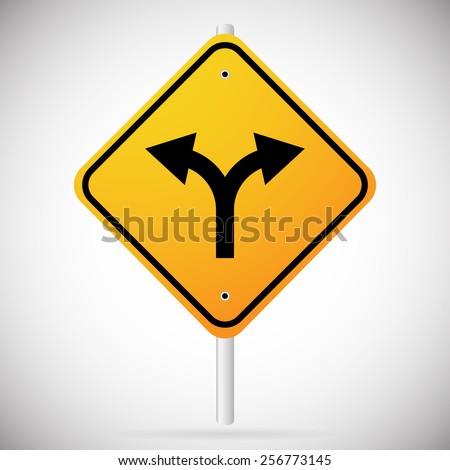 Junction Road Sign - Separation, Two paths, two ways. Vector Illustration.