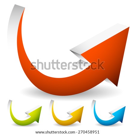 3D Curved, Bent Colorful Vector Arrow Elements Isolated on White. Eps 10