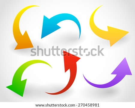 Curved, Bent Colorful Vector Arrow Elements Isolated on White. Eps 10