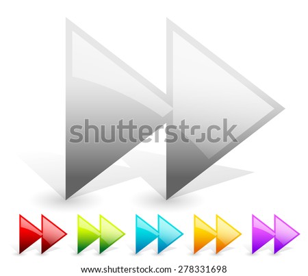 Colorful right arrows, forward, fast forward buttons, icons. vector graphic