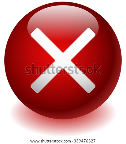 Glossy circle icon with white cross, X shape. Delete, remove, quit button.