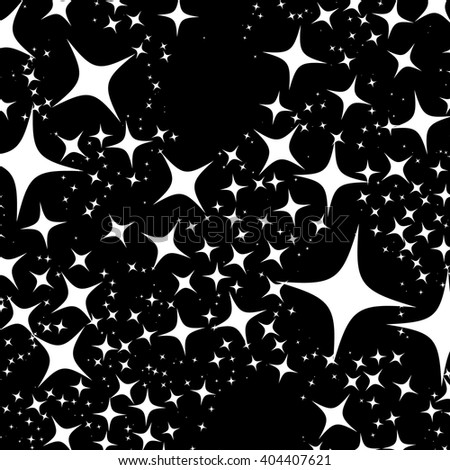 Random, scattered 4-pointed stars placed densely. Monochrome pattern / background, decoration template