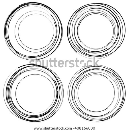 Random concentric circles. Set of 4 elements. abstract monochrome graphics