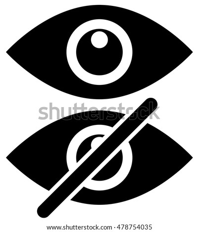 Eye symbols as show, hide, visible, invisible, public, private icons.