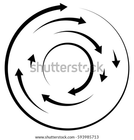 Circular concentric arrows. Cyclic, cycle arrows. Arrow element to illustrate Ripple, swirl, twirl concepts