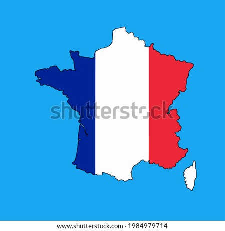 France Vector Illustration, France map with flag, flat design, 5 editable colors.