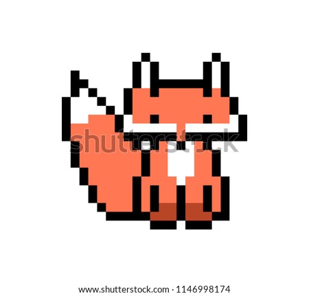 Pixel art fox character isolated on white background. Wildlife/zoo/forest animal icon. Cute 8 bit logo. Retro vintage 80s; 90s slot machine/video game graphics. 