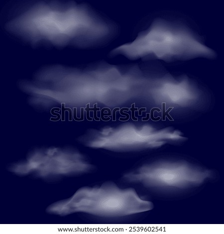 Clouds realistic.. Cloudy set isolated on blue background. Vector illustration.