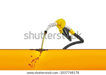 Nozzle pumping gasoline in a tank of fuel nozzle pouring. 3D rendering.  Foto d'archivio © 