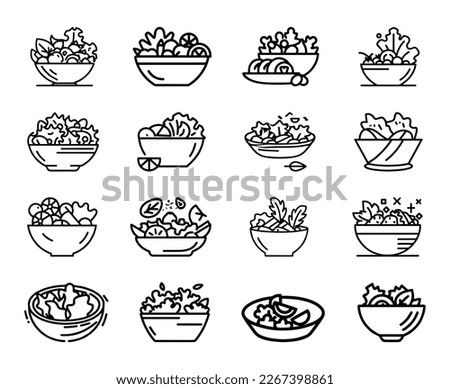 Salad icons set. Simple, flat, outline. Healthy foods. for your website or app. eps10