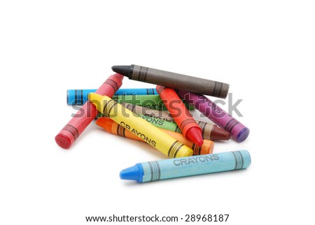 Crayons lying in chaos isolated on white backgrond