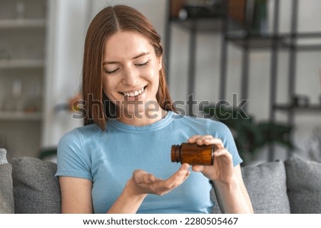 Image, Stock Photo Happy woman with bottle of beer in tent